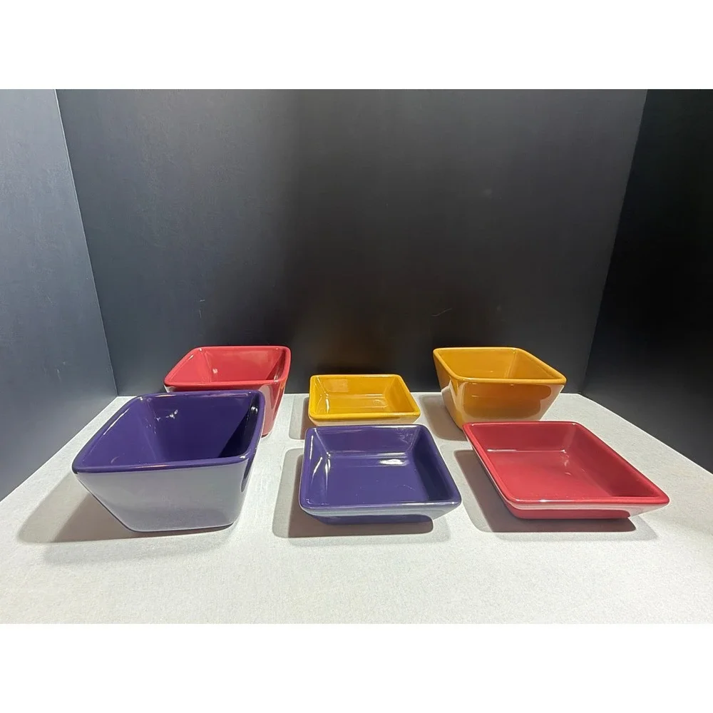 Pampered Chef Simple Additions Multicolor Ceramic 7 Piece Serving Set Bowls Tray